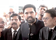 court relief k p chief minister sohail afridi and pti secretary general salman akram raja speak to the media outside the supreme court sabah photo