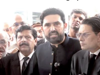 court relief k p chief minister sohail afridi and pti secretary general salman akram raja speak to the media outside the supreme court sabah photo