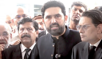 court relief k p chief minister sohail afridi and pti secretary general salman akram raja speak to the media outside the supreme court sabah photo