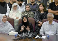 media talk sisters of ex pm imran khan address a news conference in islamabad photo afp