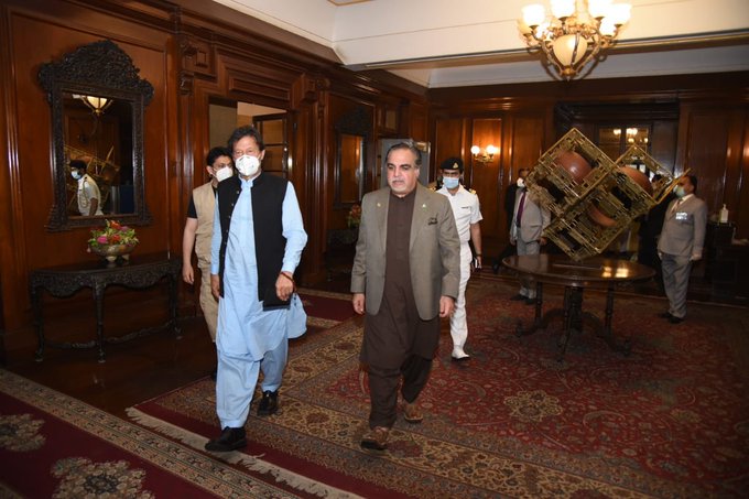 pm imran khan walks with sindh governor imran ismail photo pti