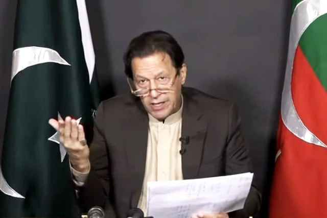 pti chairman imran khan is addressing supporters on sunday screengrab pti chairman imran khan is addressing supporters on sunday screengrab