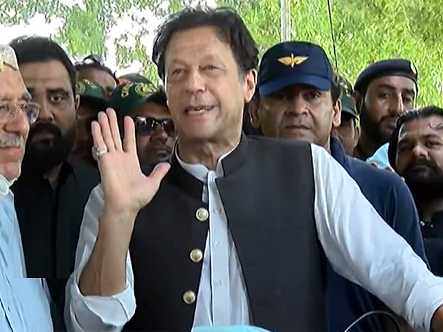 former prime minister imran khan talking to the media in rojhan punjab on september 3 2022 screengrab