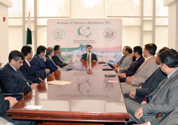 Ambassador to the US Ali Jahangir Siddiqui holds a meeting at the embassy in Washington, DC. PHOTO: GOVT OF PAKISTAN