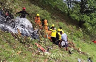 members of rescue teams work at the site of a chopper crash in the gaurikund area of the northern indian state of uttarakhand india june 15 2025 photo reuters
