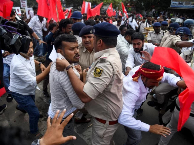 police personnel scuffle with protesters who crossed the barricades during a protest by the all india students association aisa demanding the resignation of india s chief election commissioner gyanesh kumar in patna india october 13 2026 reuters police personnel scuffle with protesters who crossed the barricades during a protest by the all india students association aisa demanding the resignation of india s chief election commissioner gyanesh kumar in patna india october 13 2026 reuters