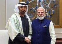 this handout photograph taken and released by the indian press information bureau pib on january 19 2026 shows uae president sheikh mohamed bin zayed al nahyan l shaking hands with india s prime minister narendra modi during their meeting in new delhi photo afp