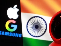 the indian flag apple google samsung logos and a surveillance camera are seen in this illustration taken december 4 2025 reuters