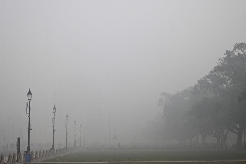 thick smog engulfs the kartavya path near india gate in new delhi on november 18 2024 residents of india s capital new delhi choked in a blanketing toxic smog on november 18 as worsening air pollution surged past 60 times the world health organization s recommended daily maximum photo afp