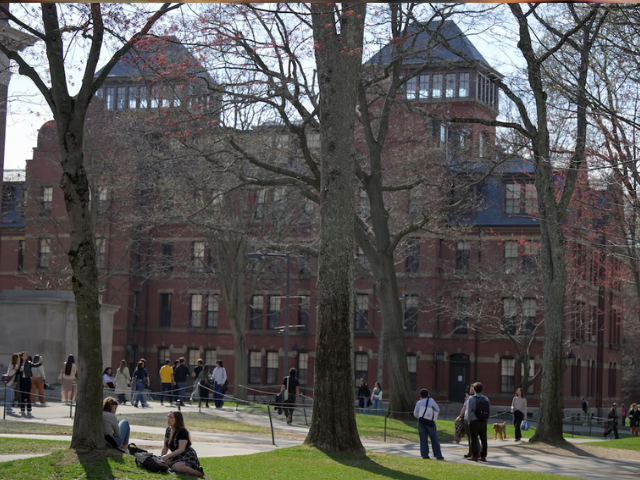 Students gather on the campus of Harvard University in Cambridge, Massachusetts, U.S., April 15, 2025. Photo: Reuters