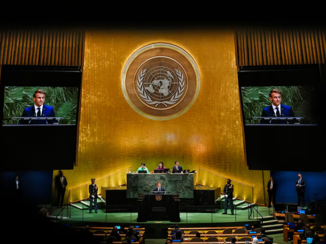 French President Emmanuel Macron addresses the 80th United Nations General Assembly at UN headquarters in New York, U.S., September 23, 2025. Photo: Reuters