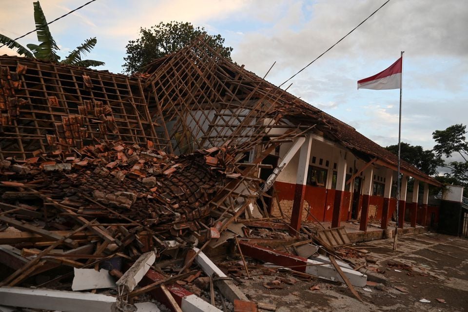 a view of a collapsed school building following an earthquake in cianjur west java province indonesia november 21 2022 photo reuters