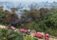 firefighters battle peatland fires in sintang west kalimantan as thick smoke rises from the burning landscape photo afp