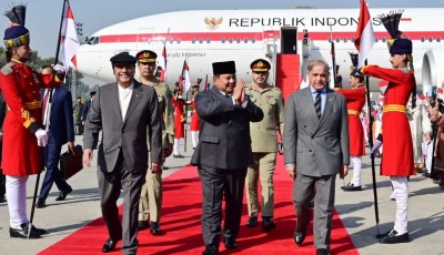 indonesian president subianto lands in islamabad for his first two day official visit