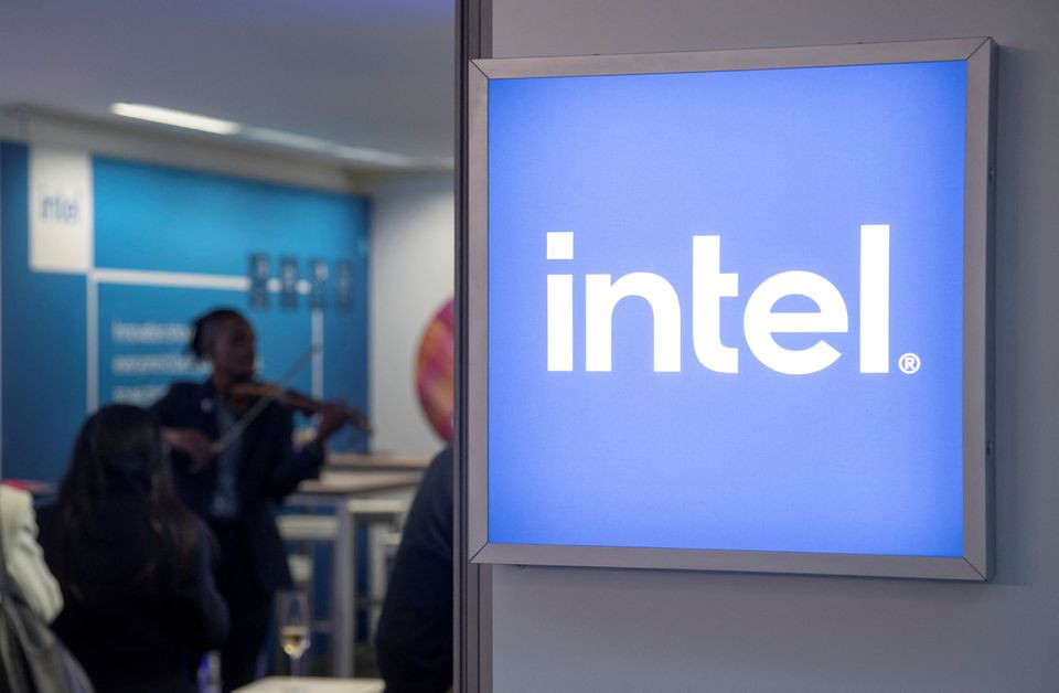 the intel corporation logo is seen at a temporary office during the world economic forum 2022 wef in the alpine resort of davos switzerland may 25 2022 photo reuters file