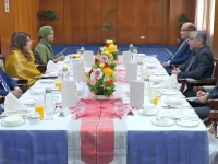 interior minister mohsin naqvi with bangladesh s minister of state for foreign affairs shama obaid islam on may 10 2026 screengrab