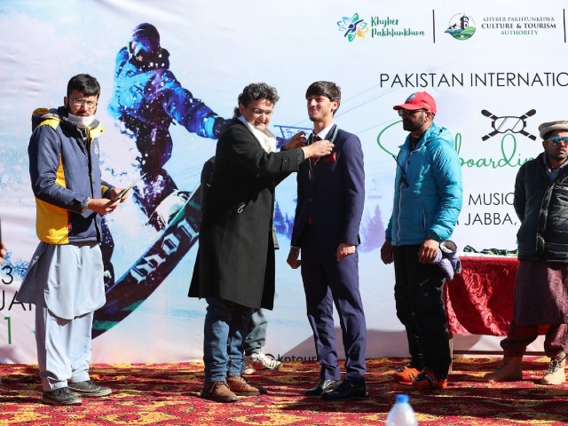 pakistan players razaullah and ahmed won gold and bronze medals in in the parallel giant slalom competition photo express