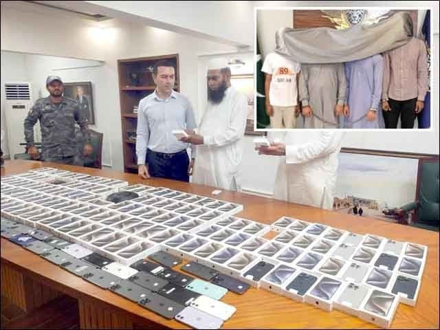 these iphones were seized from passengers arriving in karachi on an air arabia flight from sharjah photo express
