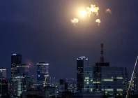 explosions from projectile interceptions by israel s iron dome missile defence system are pictured over tel aviv on february 28 2026 photo afp