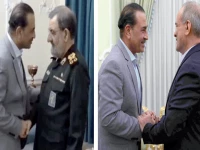 right iran s president masoud pezeshkian receives field marshal asim munir prior to their meeting in tehran photos irna afp