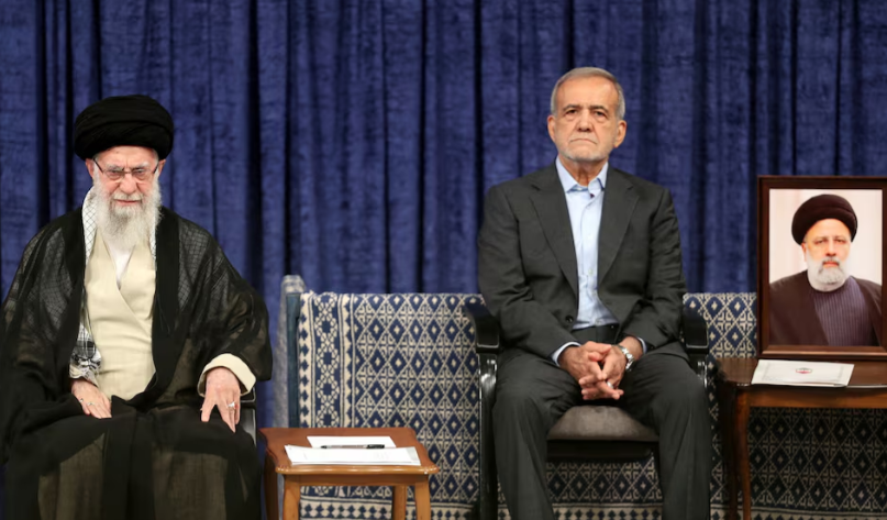 iran s supreme leader ayatollah ali khamenei and iran s new president masoud pezeshkian attend an endorsement ceremony in tehran iran july 28 2024 photo reuters