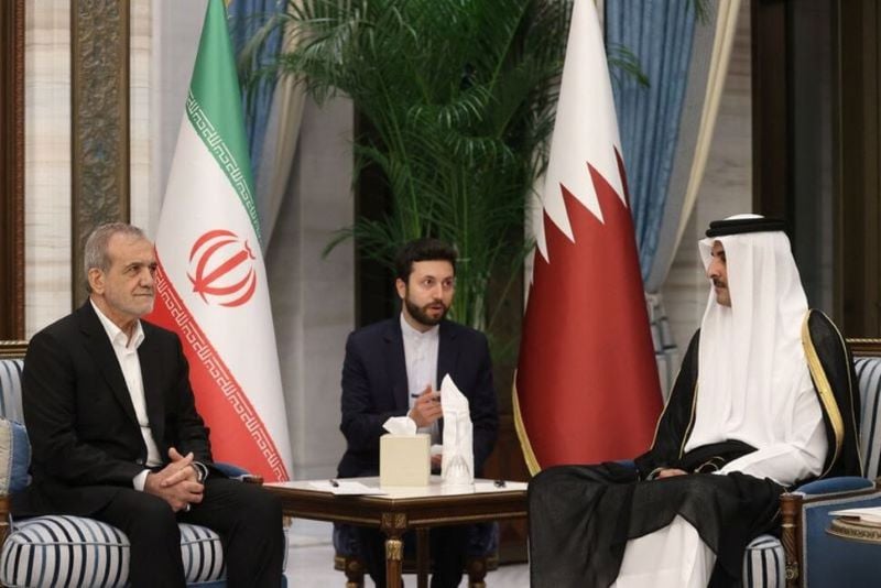 qatar s emir sheikh tamim bin hamad al thani meets with iran s president masoud pezeshkian in doha qatar october 2 2024 photo reuters