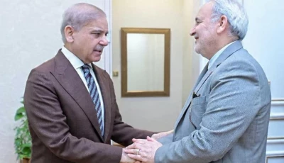 iranian ambassador reza amiri moghadam with prime minister shehbaz sharif on april 22 2026 photo pmo x