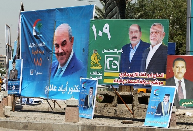 Electoral posters in Baghdad for Iraq's parliamentary elections to be held on May 12. PHOTO: AFP