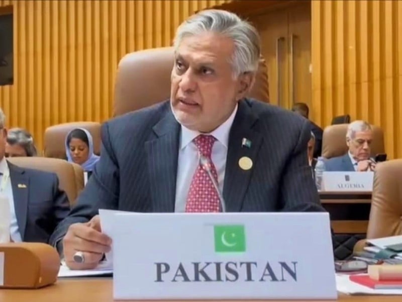 deputy prime minister and foreign minister senator ishaq dar addressing the 15th oic islamic summit conference in banjul on may 5 2024 photo pid