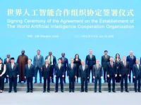 representatives of the 31 founding member states pose for a group photograph after signing the agreement establishing the world artificial intelligence cooperation organisation waico in shanghai china photo fo