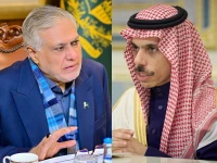 deputy prime minister and foreign minister senator mohammad ishaq dar and his saudi counterpart foreign minister prince faisal bin farhan photo x reuters