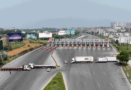 an aerial view shows the islamabad peshawar motorway blocked with trucks placed by authorities in islamabad on september 24 2026 ahead of opposition party pakistan tehreek e insaf pti protest demanding the release of former prime minister imran khan photo afp