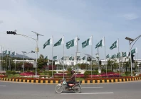 pakistani flags installed in front of the president s house as pakistan prepares to host the us and iran for the second phase of peace talks in islamabad on april 18 2026 photo reuters