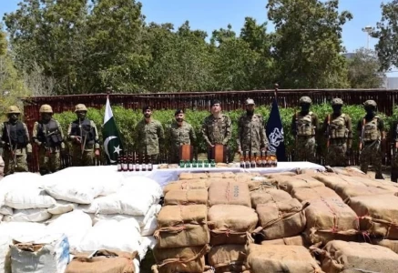the pakistan navy pakistan coast guards and the joint maritime information coordination centre with liquor and illegal medicines confiscated from the pishukan area of balochistan september 23 2026 photo inter services public relations