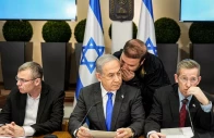 benjamin netanyahu center at a cabinet meeting at the israeli ministry of defense tel aviv december 24 2023 file photo afp
