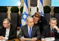 benjamin netanyahu center at a cabinet meeting at the israeli ministry of defense tel aviv december 24 2023 file photo afp