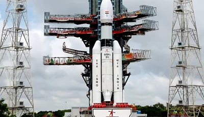 the image shows slv system with satellite payload photo isro