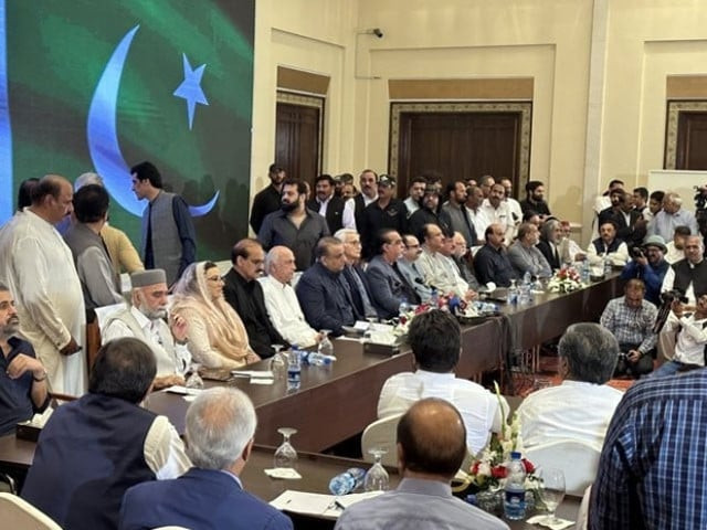 jahangir khan tareen is addressing his party s first joint press conference in islamabad on thursday june 8 photo express