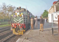 the locomotive of jaffar express is decorated as the train departs for quetta from peshawar cantt station photo app