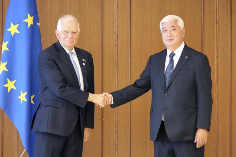 eu s foreign policy chief josep borrell shakes hands with japan s defence minister gen nakatani in tokyo japan photo reuters