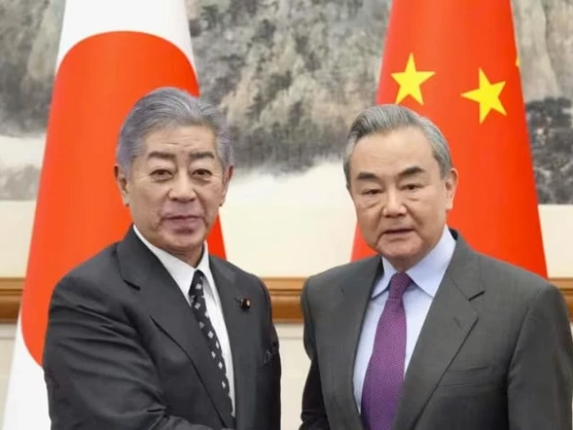 japan s foreign minister takeshi iwaya and chinese foreign minister wang yi shake hands in beijing s diaoyutai state guesthouse dec 25 2024 photo kyodo news japan s foreign minister takeshi iwaya and chinese foreign minister wang yi shake hands in beijing s diaoyutai state guesthouse dec 25 2024 photo kyodo news
