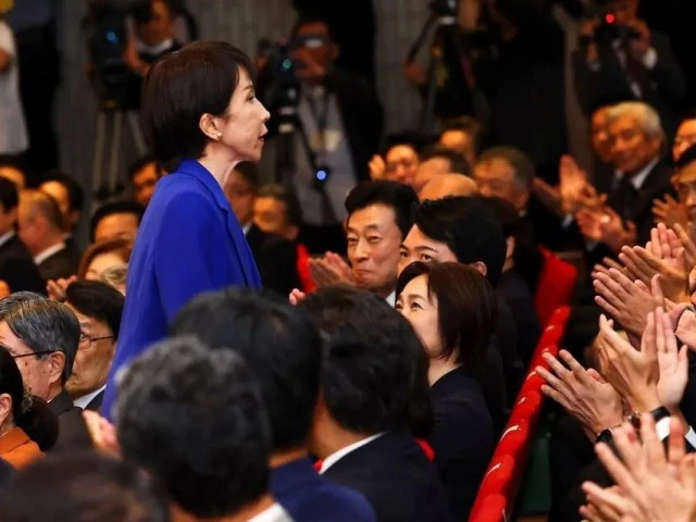 newly elected liberal democratic party ldp leader sanae takaichi reacts as she receives an applause from gathered lawmakers on the day of the ldp leadership election in tokyo japan october 4 2025 photo reuters