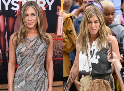 jennifer aniston drenched in oil thrown by protesters while filming the morning show