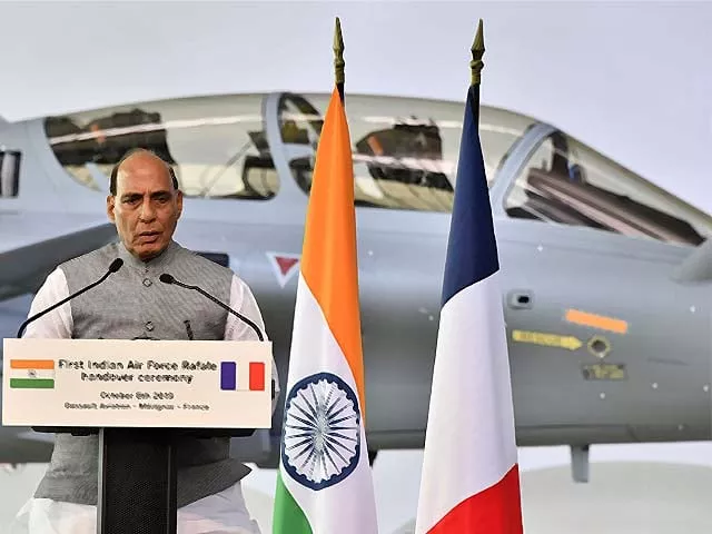 indian defence minister rajnath singh speaks during the ceremony marking the delivery of the first of 36 rafale fighter jets destined for india on october 8 2019 photo afp indian defence minister rajnath singh speaks during the ceremony marking the delivery of the first of 36 rafale fighter jets destined for india on october 8 2019 photo afp