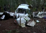 police and security personnel inspect the site of a beechcraft air ambulance crash in chatra jharkhand on february 24 2026 where all seven people on board were killed in this screengrab taken from a video photo reuters