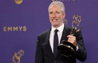 jon stewart poses with outstanding talk series awards for the daily show at the 76th primetime emmy awards in los angeles california u s september 15 2024 photo reuters