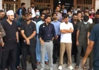 young doctors at the jinnah postgraduate medical centre jpmc staging a protest on monday october 8 2026 over the non payment of their salaries for the past three months photo express
