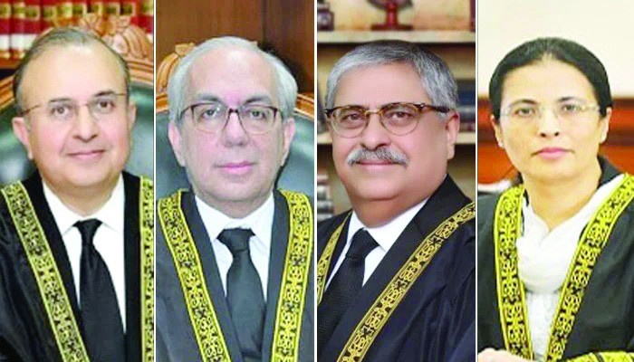 file photos show from left supreme court senior puisne judge justice syed mansoor ali shah justice munib akhtar justice athar minallah and justice ayesha a malik