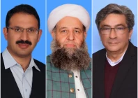 left to right pti s junaid akbar khan noorul haq qadri and ali asghar khan