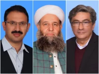 left to right pti s junaid akbar khan noorul haq qadri and ali asghar khan